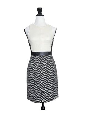 4. Collective Chelsea Tweed Sheath Dress Size 0 Ivory Black Geometric Sleeveless